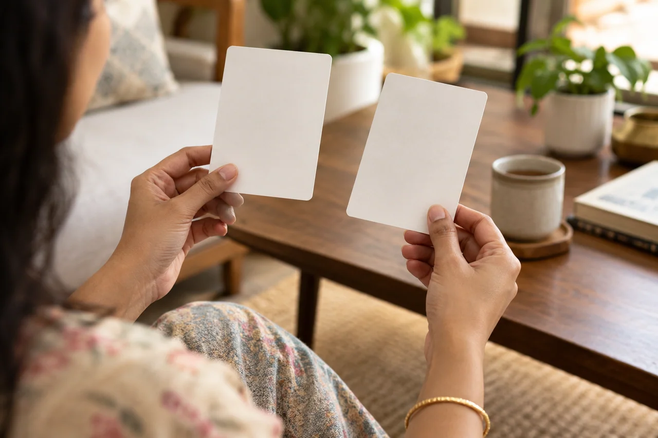 Comparing blank decision cards for a learning exercise