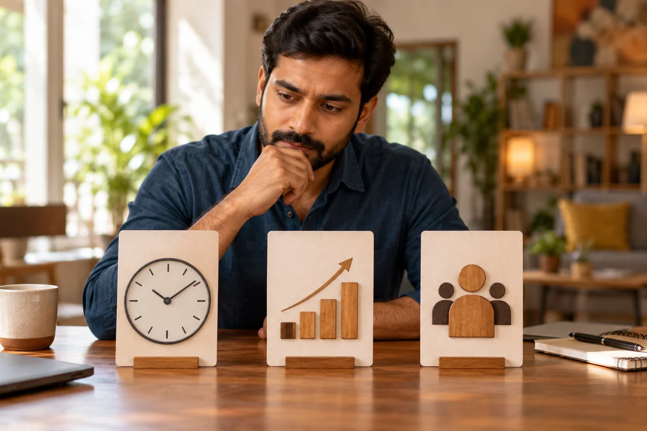 A participant considering time and capacity cards